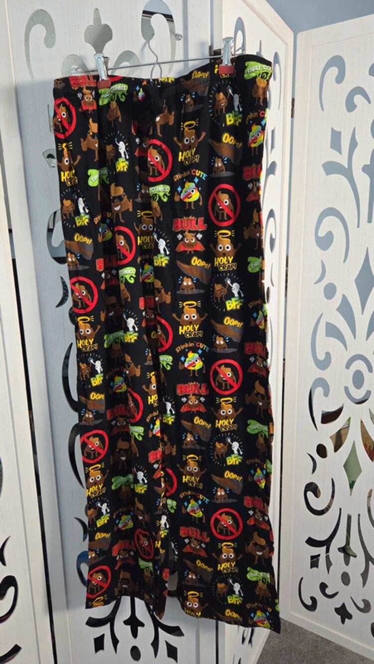 Emoji One Poop Emoji Pajama Pants Mens Large Black 100% Cotton Lounge NWOT